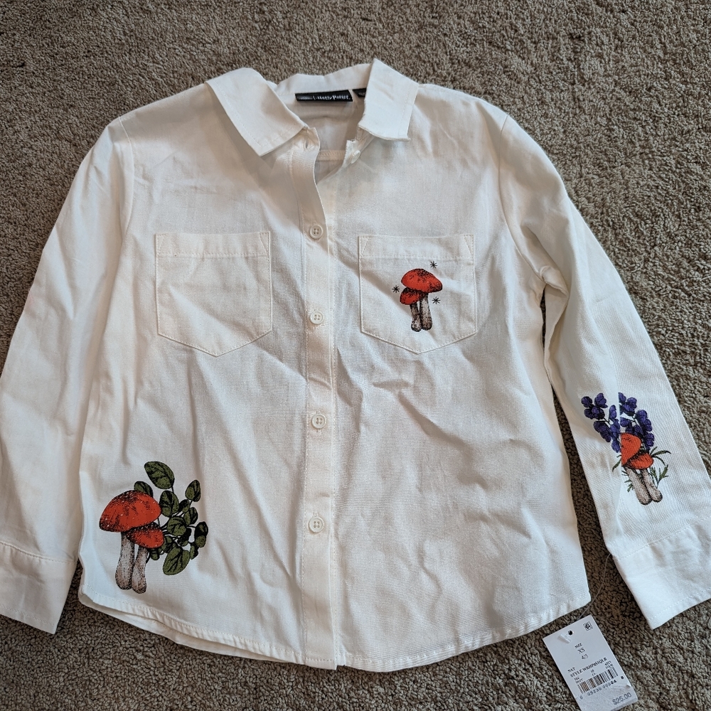 Harry Potter Wizarding World Long Sleeve Button Up Shirt Herbology NWT XS (4-5)